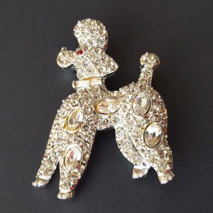 Vintage PELL Signed French Poodle Figural Rhinestone Brooch Pin